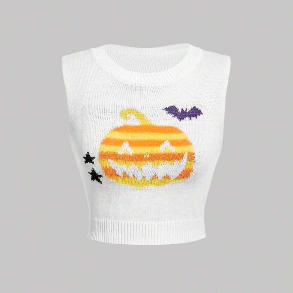 White knitted Top with pumpkin